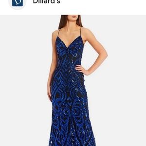 Blue/black sequin prom dress
